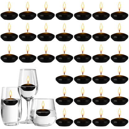 Nuanchu 30 Pcs Black Floating Candles Centerpieces Bulk 1.5 Inch Small Unscented Votive Floating Candles Decoration for Wedding Anniversary Holiday Party Gifts Home Pool Decor