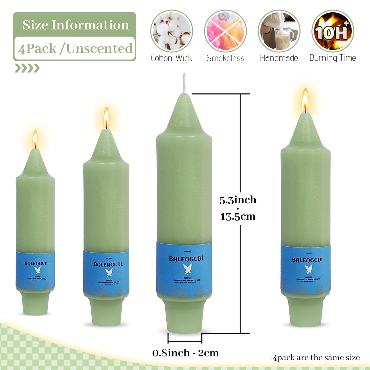 Unscented Dripless Taper Candles Light Green 5INCH Smokeless Short Taper Candlesticks for Dinner Weddings Birthday Party Home Décor