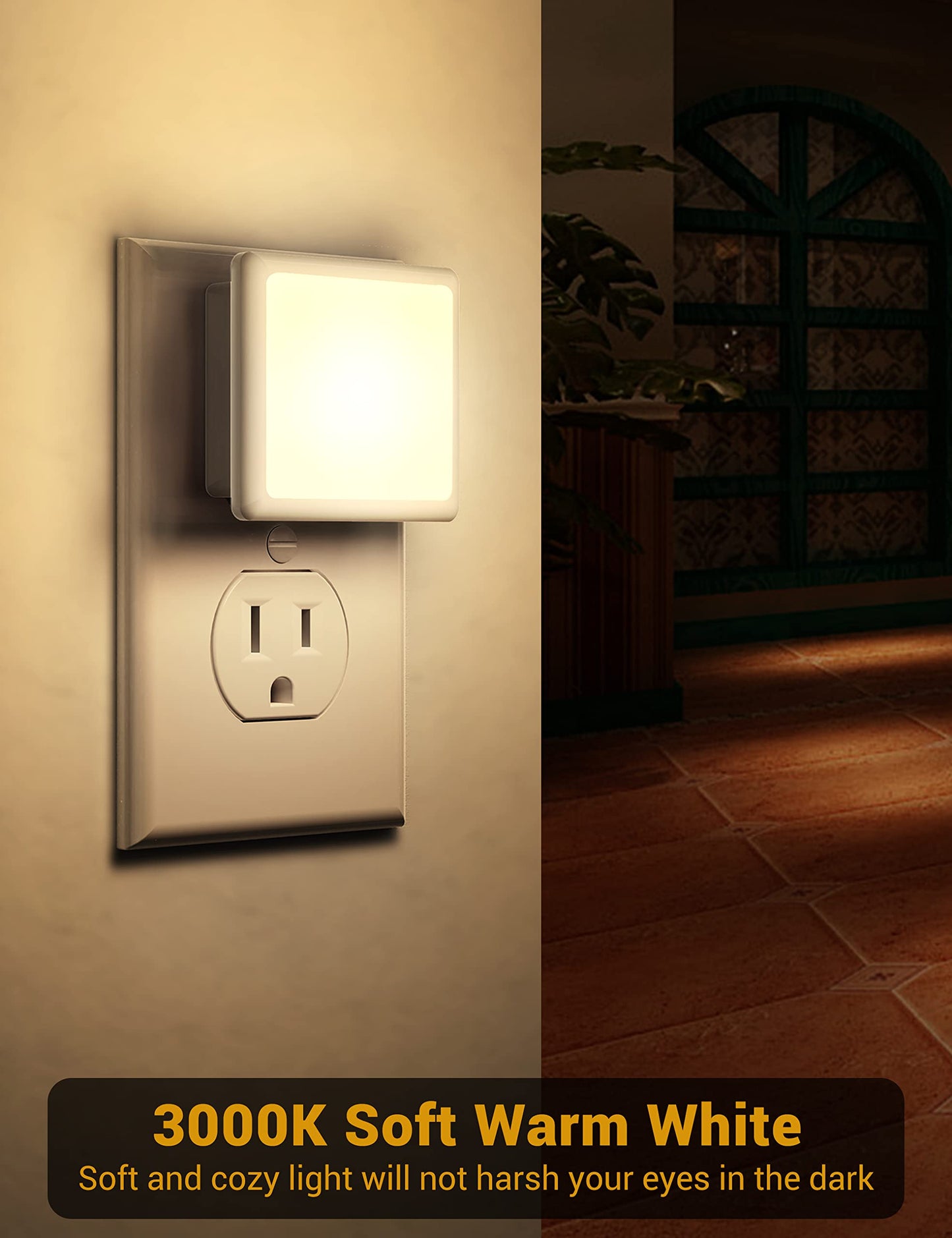 JandCase Night Lights Plug into Wall 2 Pack, Plug in Night Light with Dusk-to-Dawn Light Sensor, 3000K Soft White 0.3W, LED Nightlight for Bathroom, Adult, Hallway