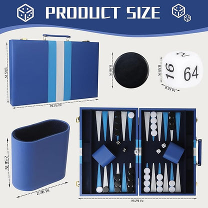 Froggod 15 inch Backgammon Sets for Adults - Classic Board Game for Adults - Portable Travel Backgammon Set for 2 Players - Perfect Adult Board Games for Gifts &amp Family Fun(Vivid Blue)