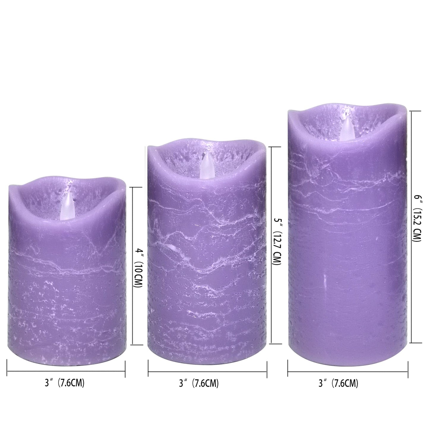 iZAN 3 Pack Real Wax Flameless Candles Battery Operated LED Pillar Flickering Realistic Electric Candle Gift Sets with Remote Control and Cycling 24 Hours Timer 3”D X 4" 5" 6" H (Purple)