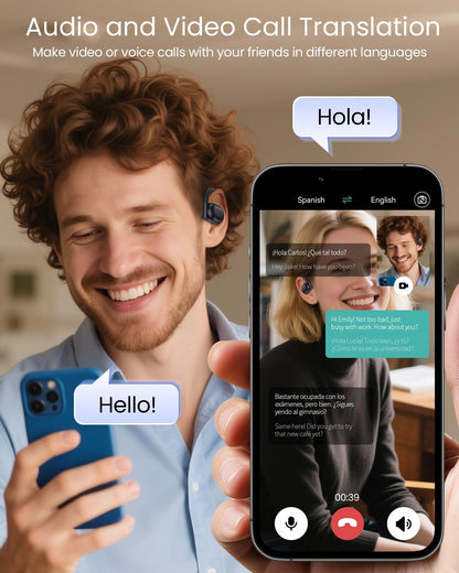 AI Translation Earbuds Real Time 164 Languages 80H Playtime Translator Ear Buds Audifonos Traductores Inglés Español Wireless Earphones Bluetooth AI Headphone for Travel Meeting Learning K08 Black