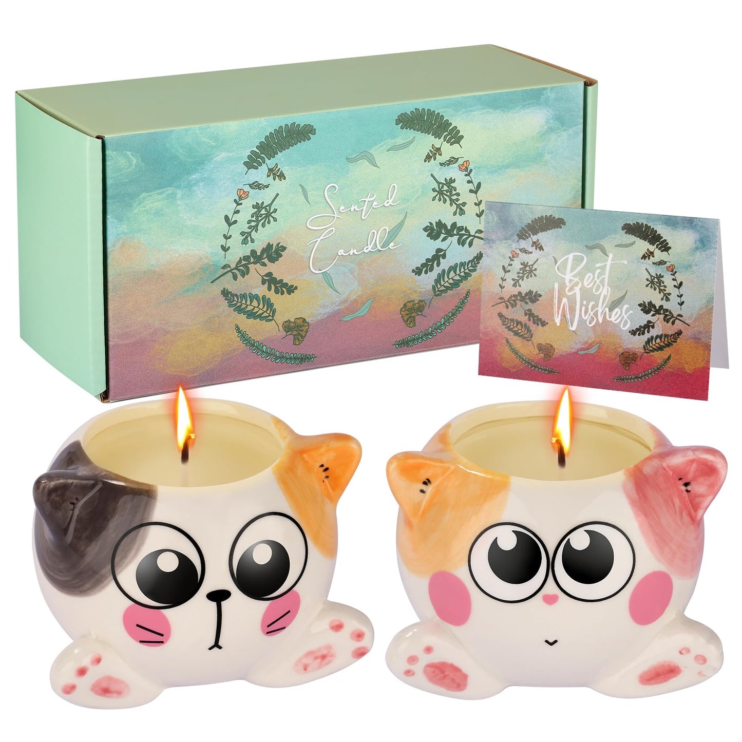 Birthday Gifts for Women，Cool Mothers Day Gifts for Mom，Cat Scented Candles for Women Birthday Unique，2 Pack Cute Candles