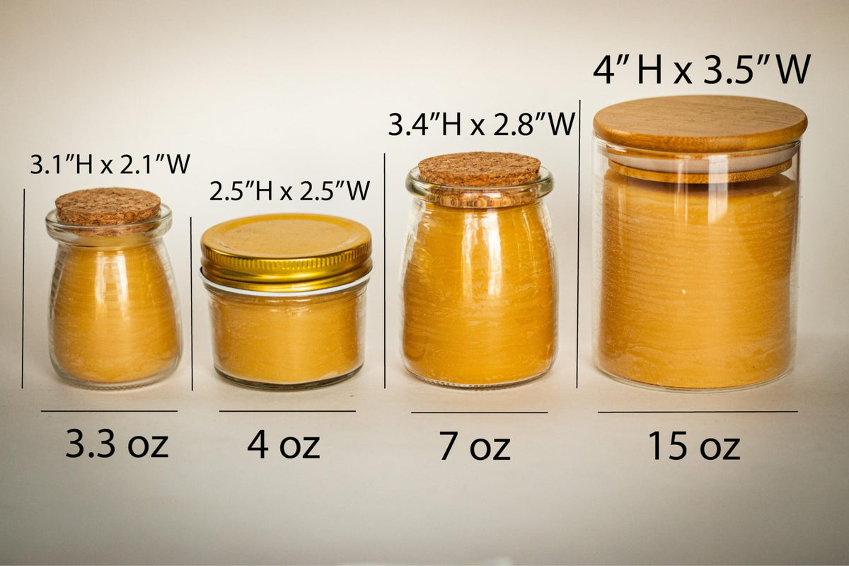 BeeTheLight Beeswax Jar Candle - 100% Pure USA Bees Wax in Glass Container with Cork Lid - Unscented - All Natural Light Honey Scent (3.3 oz w/Cork Lid, Unscented)