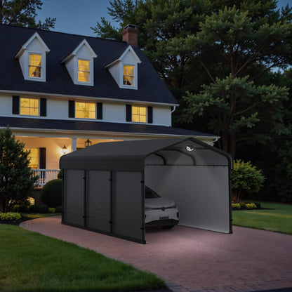 Benass 10x15FT Heavy Duty Metal Carport, Galvanized Steel Roof Portable Garage with PE Sidewalls, 2x2 Reinforced Square Tube Frame, All-Weather Waterproof Shelter for Car, Truck, Boat