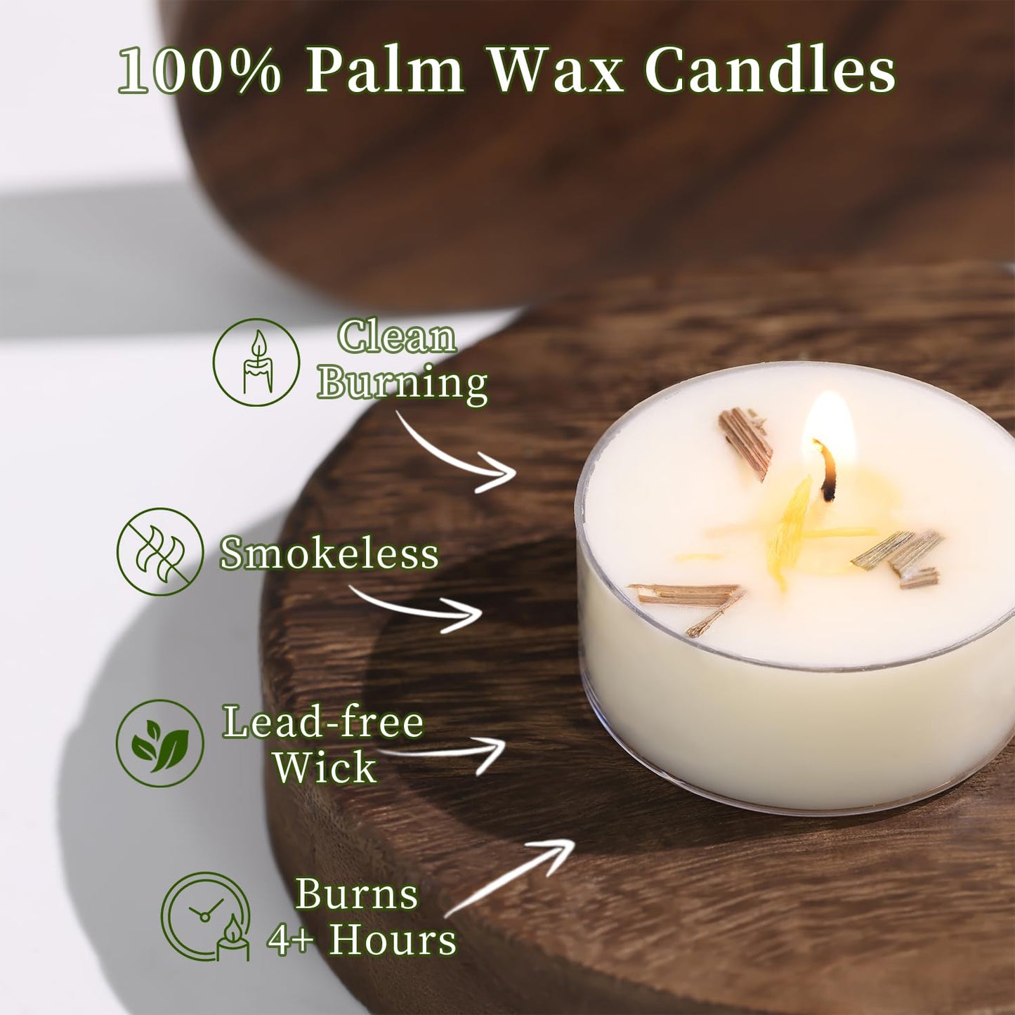 Citronella Tea Light Candles Outdoor, 8 Pack- Extended 4-5h Clear Cup Scented Tealight Candles with Handmade Floral Surface, 100% Natural Palm Wax Tealights Smokeless for Patio, Summer, Indoor