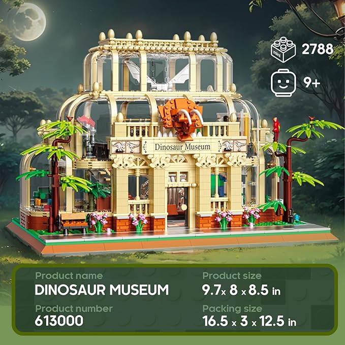 BrickTribe Mini Building Set for Adults Dinosaur Museum Toy with Led Light Jurassic World Dino Fossils Building Block Kit Architecture Model 2788PCS