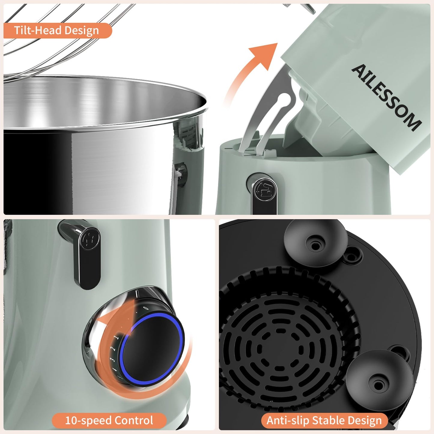 SAMSAIMO 3-IN-1 Electric Stand Mixer, 10-Speed With Pulse Button, Attachments include 6.5QT Bowl, Dough Hook, Beater, Whisk for Most Home Cooks