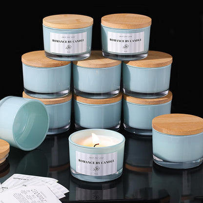 REISEN 12 PCS Blue Candle Jars for Making Candles, 4 OZ Glass Jars with Bamboo Lids and Sticky Warning Labels, Candle Containers for DIY Gifts, Candle Making Supplies