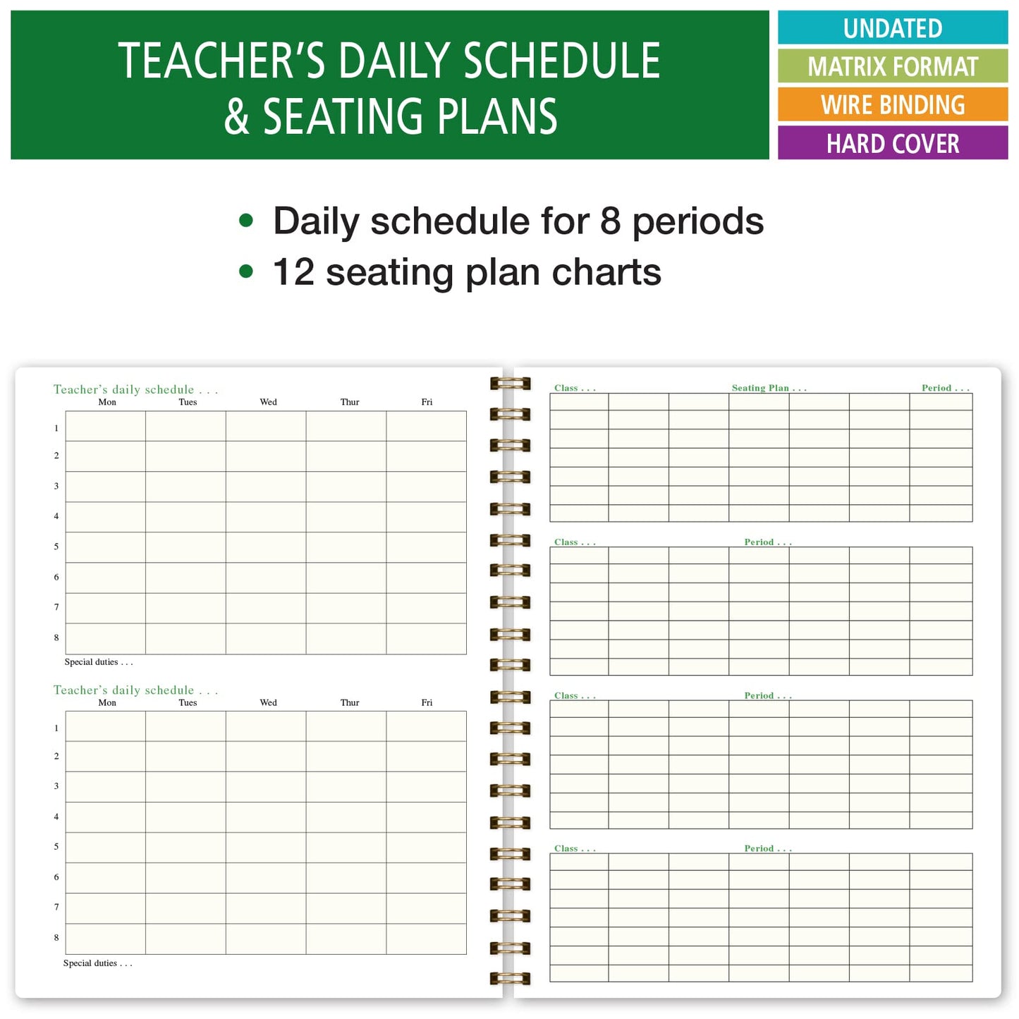 Elan Publishing Company HARDCOVER Combination Plan and Record Book: One efficient 8.5" x 11" Book for Lesson Plans and Grades Combines W101 and R1010 with Bonus Clip-in Bookmark (Rainbow Gold Marble)