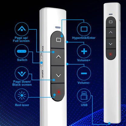 Presentation Clicker Wireless Presenter Remote with Hyperlink & Volume Remote Clicker for PowerPoint Office Classroom Presentation Remote Control Pointer Slide Advancer (Battery Included)