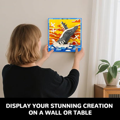 Whale Animal 3D Wall Art Micro Mini Building Blocks Set Unique Home Wall Decor or Table Display Ideal Gift Toy for Adults &amp Boys Girls 14+ (1495 PCS)