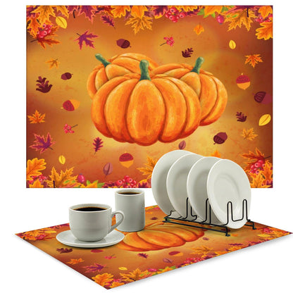 Fall Thanksgiving Pumpkin Coffee Mat Rubber Absorbent Dish Drying Mat For Kitchen Counter Coffee Bar Accessories 16x24 Inch