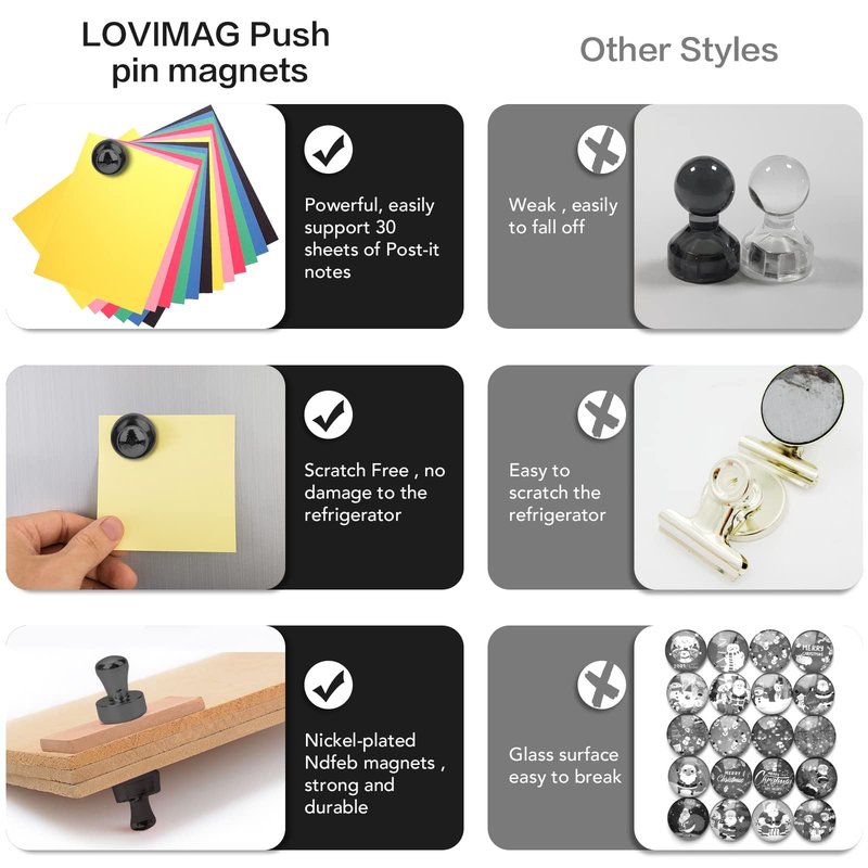 LOVIMAG Fridge Magnets 30Pcs Refrigerator Whiteboard Small Strong Magnet Classroom Kitchen Accessories Decorative Locker Set Decor Must Haves Office Calendar Refrigerador Magnetic Cute Crafts Black