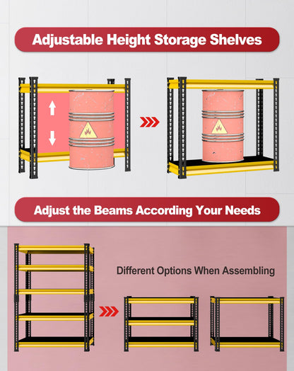 SDXYSTCE Garage Shelving Heavy Duty, 2200 Lbs Loads Garage Storage Shelves Heavy Duty, 5-Tier Metal Shelving Units and Storage for Basement, Retiple Tanks,40''Wx18 Dx72 H,Yellow
