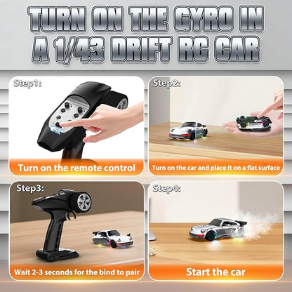 RC Drift Car 1/43 Mini RC Drift Car with Gyro 2.4GHz Full Proportional Control 20KM/H 4WD High Speed Remote Control Alloy LED Lights &amp Drift Tires Toys Gift for Adults Boys and Girls