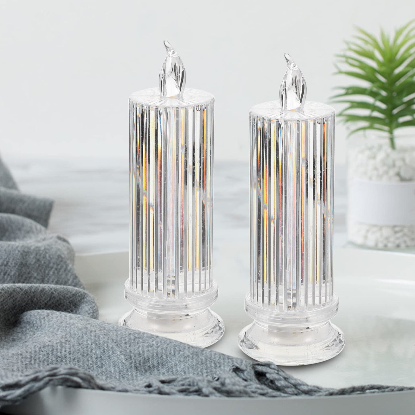 Beavorty 2pcs Electronic Candle Light Electric Candle Stick Artificial Candlestick Long Burning Taper Candle Glitter lamp Memorial Candles Flameless Candle Light Window Plastic Romantic