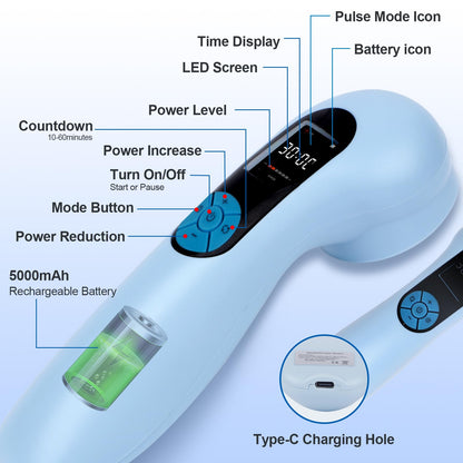 pinfriy 10*650nm 5*808nm LLLT Cold Laser Therapy Device for Human/Vet, Gentle Low-Level Laser Therapy Machine, 10Hz Pulsed Near Infrared Light Therapy Treatment for Joints Muscles Pain Relief, Blue