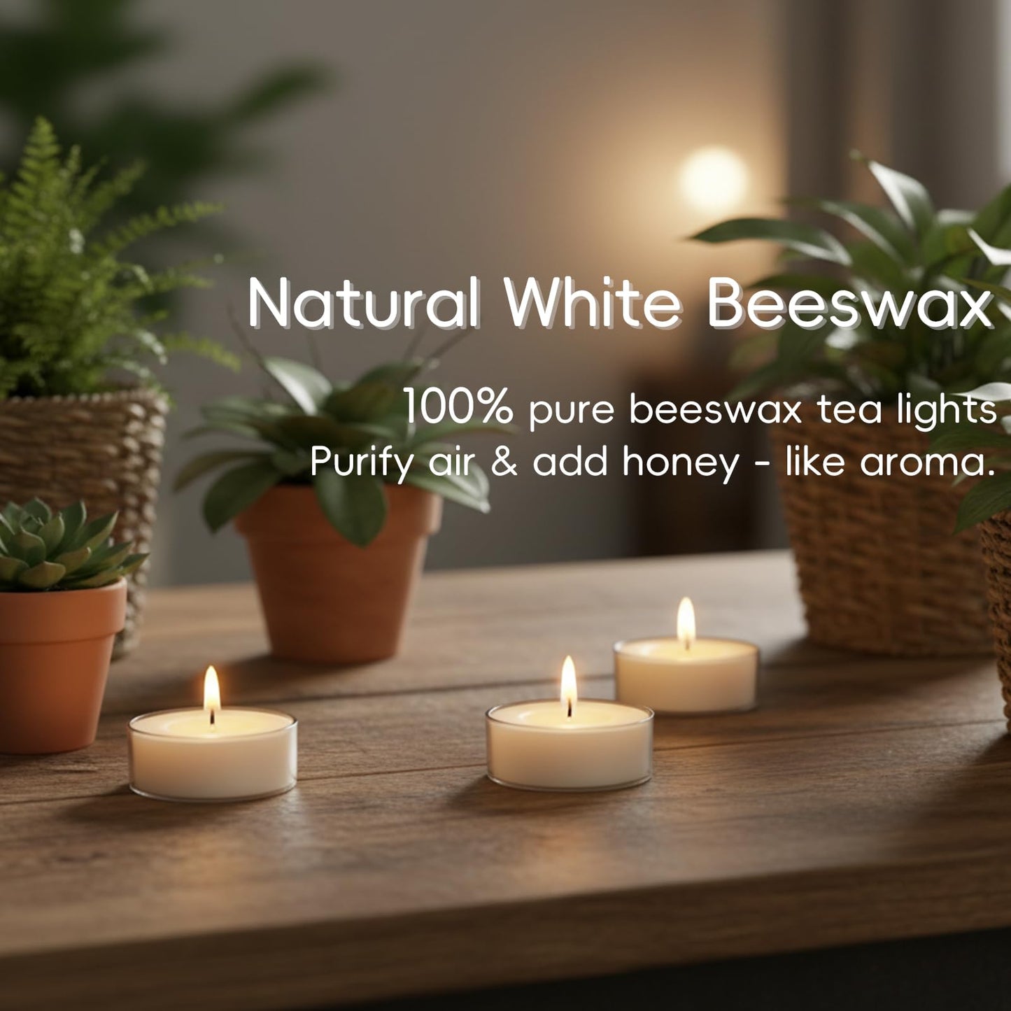 48 Pcs Natural Beeswax Tealight Candles White, Pure Beeswax Tea Candles in Clear Cup, Organic Ivory Small Tea Light Candles with 4 Hours Clean Burn Time, Soy, Paraffin, & Fragrance Free