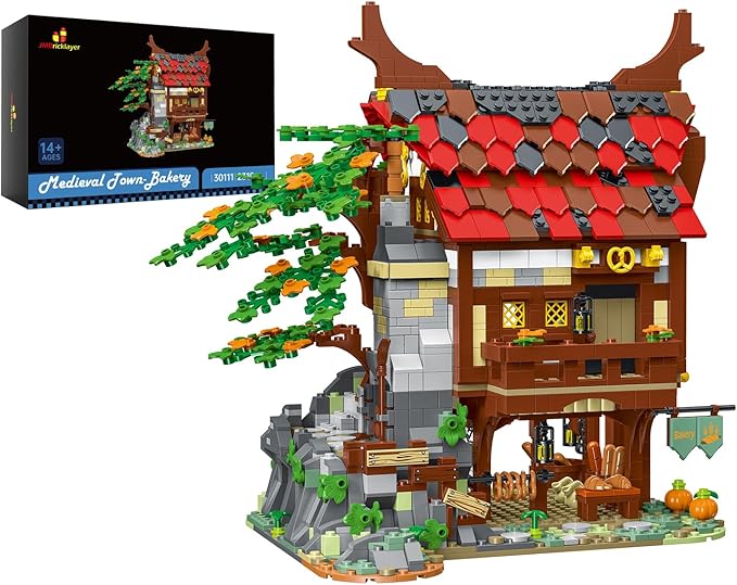 JMBricklayer Medieval Town Bakery Building Set 30111 Adults Modular Buildings House Kit Creative Street View Blocks Model Toy Collection Display Office Room Decor for Teens Adults