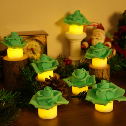 SupBri 12 Pack LED Tea Lights Candles with Artificial Rose Petals, Flameless Battery Operated Candles,Romantic Decorations Special Night Set for Valentines,Wedding Decor (Green, 12 Pack)
