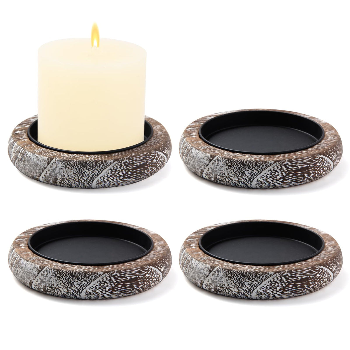 Hatway Wood Candle Holder Farmhouse Decor Wooden Pillar Candles Tray for Table Centerpiece Small Decorative Tray Riser Round Wooden Plate Pedestal Stand for Coffee Table for Christmas Decor-Bai-4