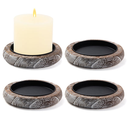 Hatway Wood Candle Holder Farmhouse Decor Wooden Pillar Candles Tray for Table Centerpiece Small Decorative Tray Riser Round Wooden Plate Pedestal Stand for Coffee Table for Christmas Decor-Bai-4