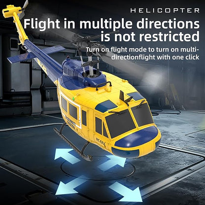 315MM UH-1 Remote Control Helicopter Aircraft for Adults Expert 6CH C032 RC Heli Maintain Altitude Brushless Motor/Optical Flow Positioning/Fly Upside Down 3D Rolling (RTF Yellow 2Battery)