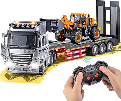 9 Channel RC Semi Truck Metal Cab 2.4Ghz Remote Control Truck and Trailer with Lights and Sounds Birthday Gift for Kids Boys 14.6