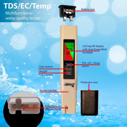 Divolight 7 in 1 Water Quality Tester Pen Meter for Pools, Drinking Water Aquariums hydroponic Cooking Tester Measure Water by 7 parameters: PH/TDS/EC/ORP/S.G/Water Salinity/Temp