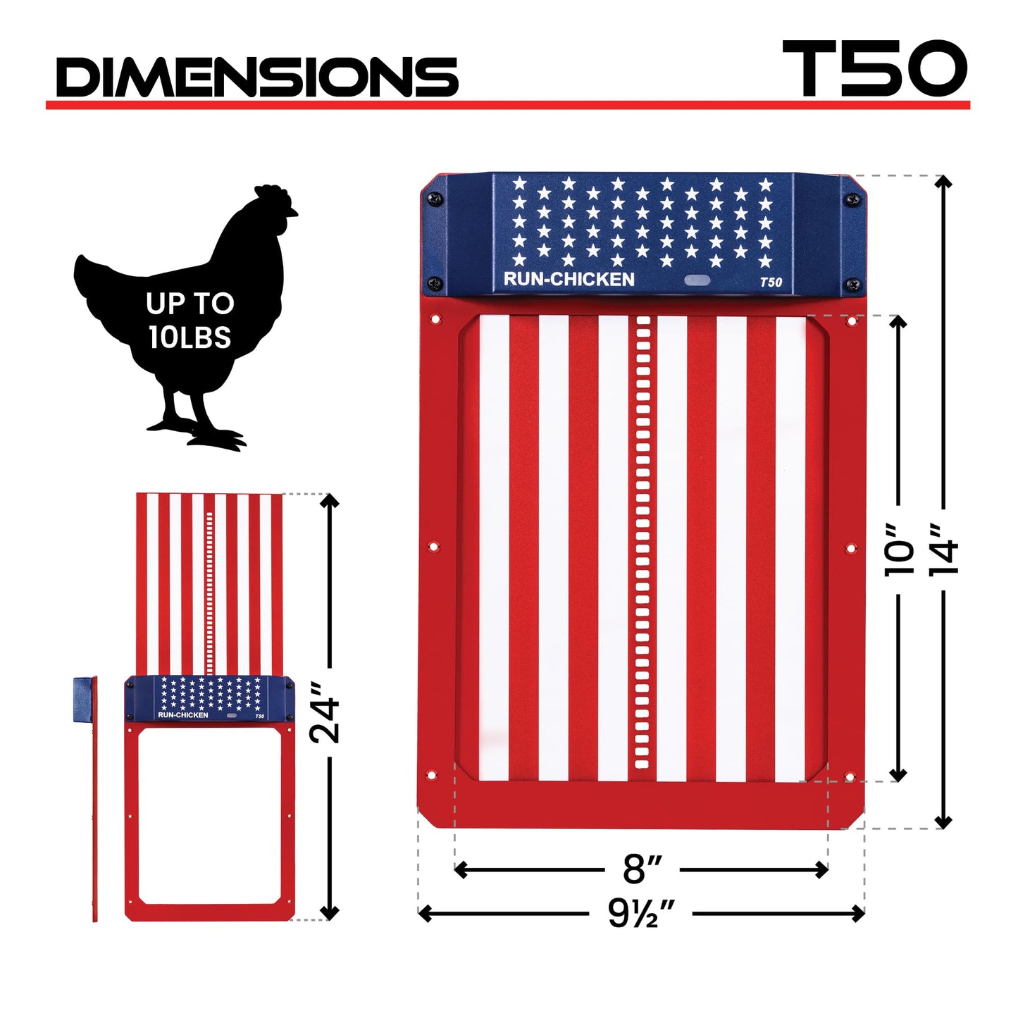RUN-CHICKEN Door T50 – Automatic Chicken Coop Door Opener, Battery Powered & Weatherproof Aluminum, Smart App & Timer Control, Predator Proof, Easy Install, Reliable All-Season Performance (USA)