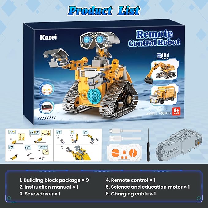 Robot Building Kit Toys for Boys Age 8-12 with 700 Pcs 3 in 1 Robotics Excavator Garbage Truck with App &amp Remote Control Coding Robot Building Set Birthday Gifts for 8-14 Years Old Boys
