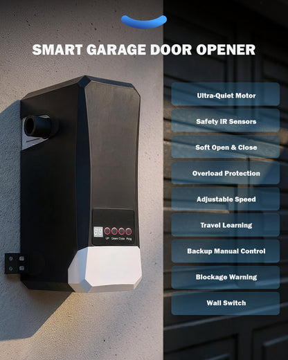 ZUMI Automatic Garage Door Opener, Wall-Mounted Garage Opener with Manual Backup Infrared Sensors, Heavy-Duty Smart Garage Entry Device Access Unit for Garage Door Opening & Closing