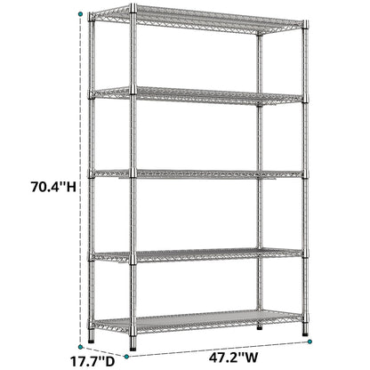 IZEUK 4250 LBS Garage Shelving Wide Storage Shelves 5 Tier Metal Shelves Heavy Duty Adjustable Utility Shelf Rack Chrome 17.7" D x 47.2" W x 70.4" H