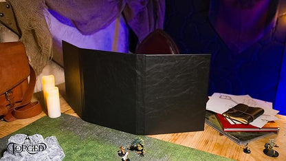 Game Master Screen - 30in Portrait DM Screen Compatible with Dungeons and Dragons and Other TTRPG - Faux Dragon Skin with Clear Dry Erase 8.5 x 11 Pockets - Slipcase Stores with DND Books - Black
