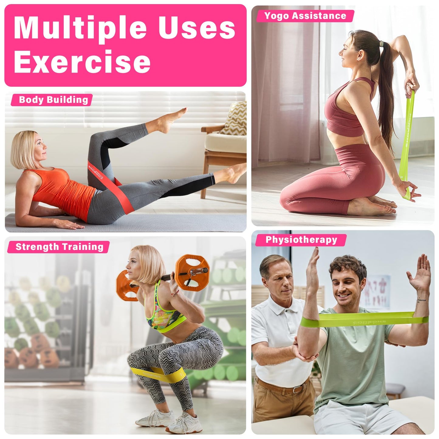 Resistance Bands for Working Out, Exercise Bands for Women & Men, Latex Elastic Bands for Yoga, Pilates, Rehab, Fitness and Home Workout, Strength Bands for Booty