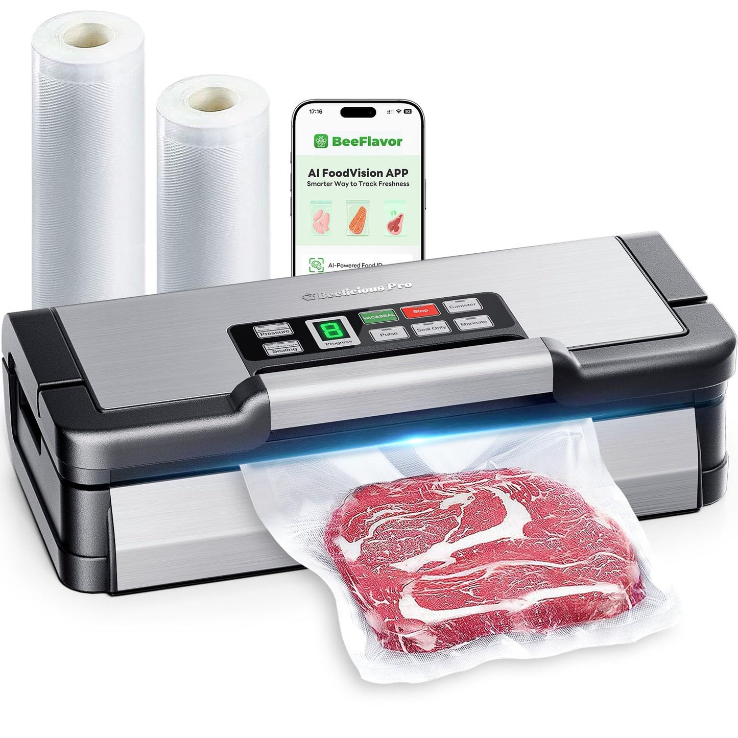 95kPa Vacuum Sealer Machine with AquaLock Technology, for Moist Seals, 2X Seal & 130W, Fully Automatic Food Sealer, Built-In Cutter