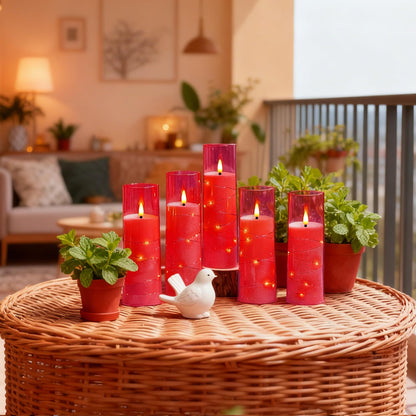 kakoya Flameless LED Candles with Timer 9 Pc Flickering Flameless Candles for Romantic Ambiance and Home Decoration Stable Acrylic Shell,with Embedded Star String，Battery Operated Candles(Pink)