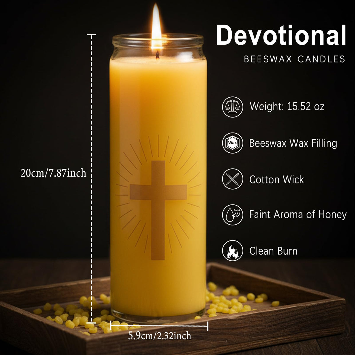 2 Packs Beeswax Catholic Candles, 7 Day Prayer Candles in Glass with 100 Hours Long Burn Time, Honey Fragrance Religious Devotional Candle for Memorials, Vigil, Church