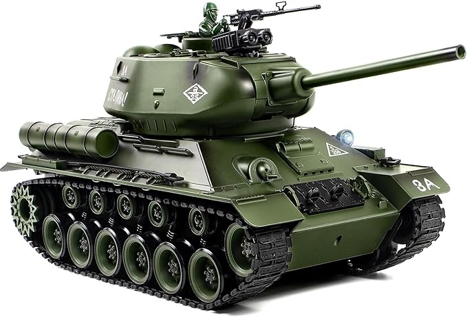 1/18 Soviet Union T34 RC Tank 2.4G Metal Track Army Model Toy with Smoke Sound and Lights 165ft Remote Control All-Terrain Indoor Outdoor Toy for Kids &amp Adults