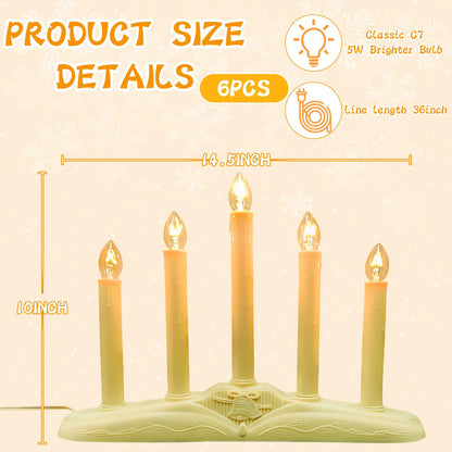 Pallerina Window Candles for Christmas, Battery Operated or Electric LED Flameless Taper Candlesticks with Timer and Sensor for Holiday Home Window Decoration, Ivory Base, 5-Light Set
