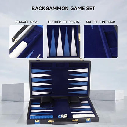 GSE Games &amp Sports Expert Premium Leather Backgammon Board Game Set Classic Backgammon Game Set with Leather Case Travel Folding Board Game (Black&ampBlue Medium)