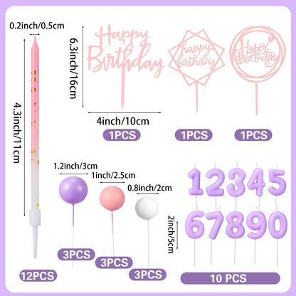 Yerliker 34 Pcs Happy Birthday Cake Toppers Decorations Birthday Candles DIY Cake Decor for Men Women Wedding Anniversary(Purple Pink)