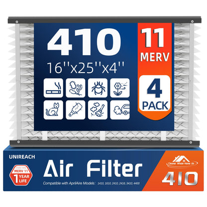 4 Pack, 410 Replacement Air Filter, MERV 11,Actual Size: 16"x28"x4", Nominal Size: 16x25x4, HVAC Furnace Filter, Compatible with AprilAire Models 4400, 3410, 2416, 2410, 1610, 1410
