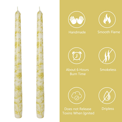 10 Inch Taper Candles Print Candle Sticks Handmade Set of 2 Smokeless Long Candle Unscented Tapered Candles for Wedding Easter Decoration(Chrysanthemum)