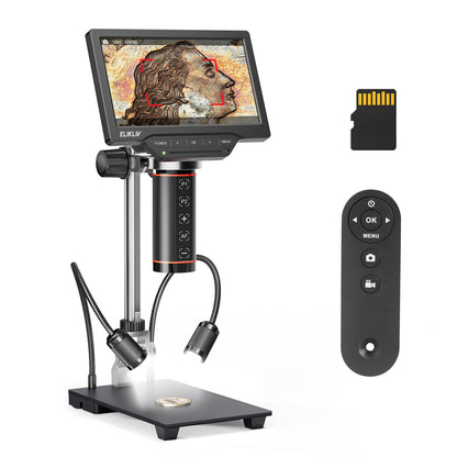 Elikliv Autofocus Digital Coin Microscope: HDMI Soldering Microscope for Adults EM3K-AF, 3K Coin Magnifier for Full View, 7" IPS Microscope with Screen, HDMI/USB Output, 10" Stand, Dual Light, 16GB