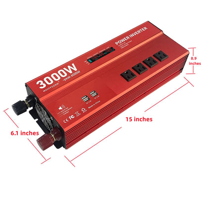 MOVFFGGRM 3000W 12V Power Inverter,Peak 6000W, Car/Truck/RV DC 12V to 110V 4AC Converter, 6X 2.4A USB Ports,with 18W Type-C Quick Charge Port,LCD Digital Display