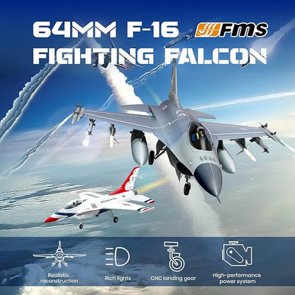 Fms Rc Planes for Adults EDF Jet Remote Control Airplane Fighting Falcon 64mm F16 Thunderbird 6 Channel Hobby Rc Airplanes PNP (No Radio Battery Charger)