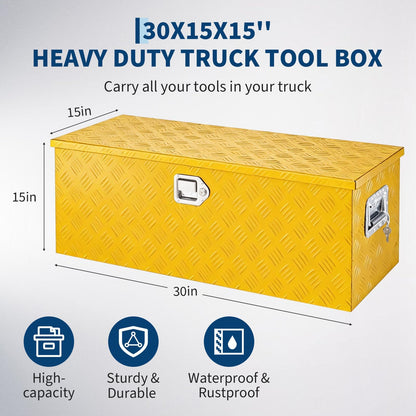 GarveeHome Heavy Duty Aluminum Truck Tool Box, Weatherproof Diamond Plate Storage Chest, Lockable Large Capacity Organizer with Gas Struts for Pickup, Trailer, SUV, and RV