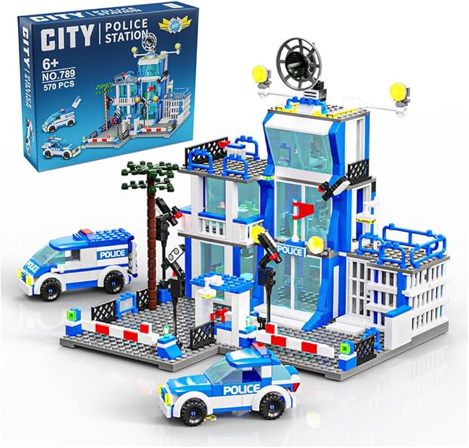 MindBox City Police Station Building Sets 570pcs City Police Sets Toy Building Bricks Kit for Boys 8-12